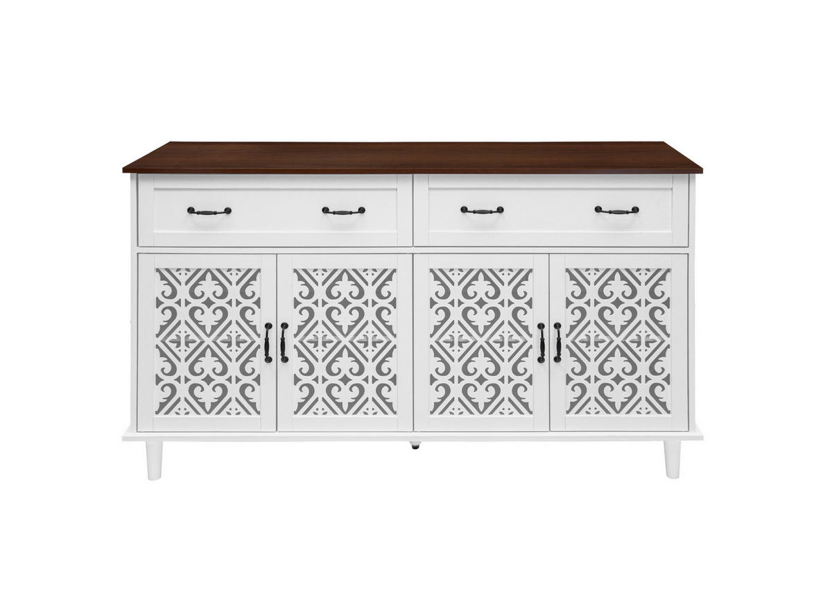 SIDEBOARD aus Holzwerkstoff mit geschnitzten Türen, Schubladen und verstellbaren Einlegeböden Weiß - Weiß, Holzwerkstoff (150/90.3/40cm) - Modenvie
