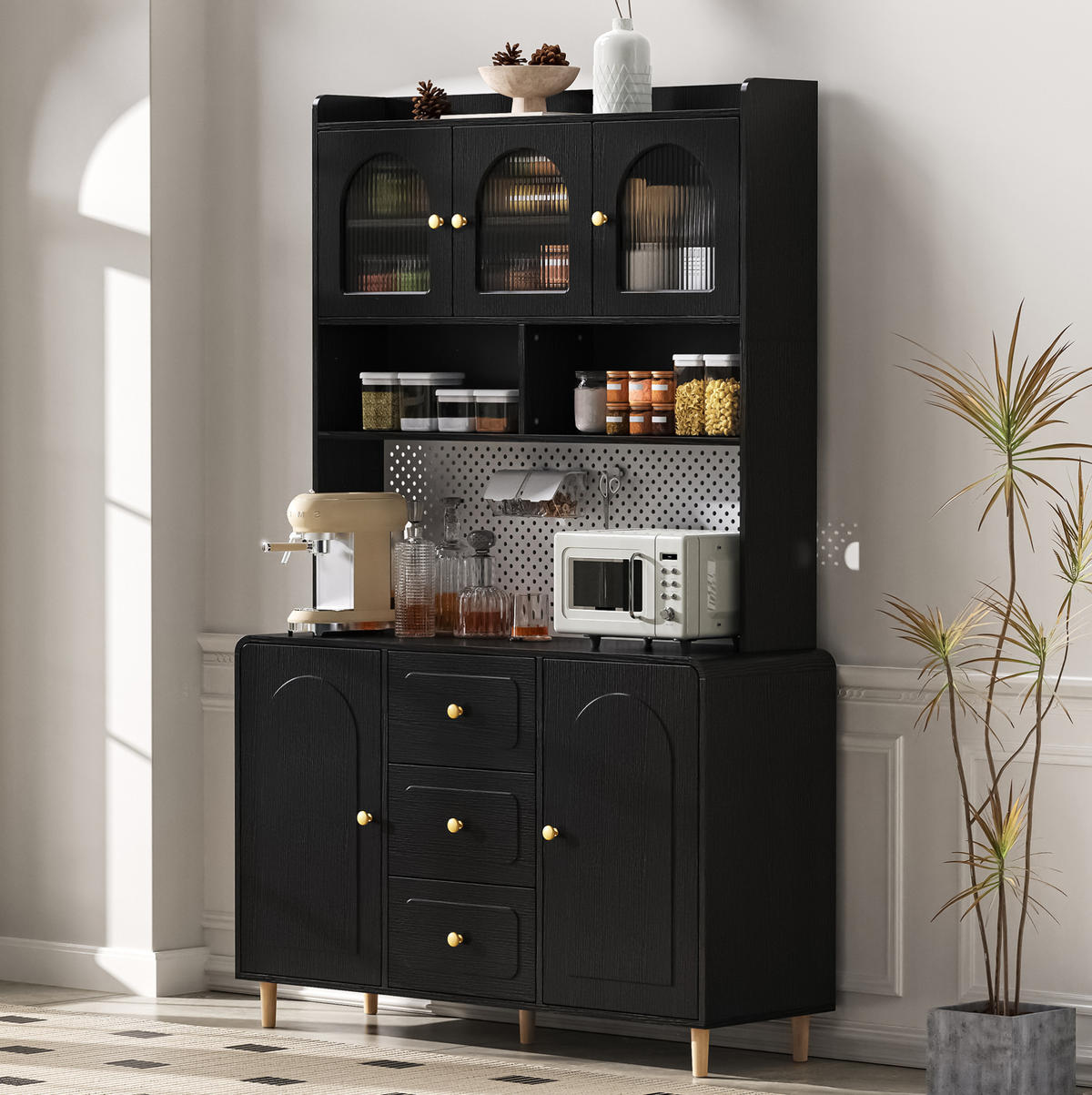 BUFFET 120/40/190 cm aus MDF mit Lochplatte und 3 Schubladen Schwarz - Schwarz, Holzwerkstoff (120/190/40cm) - Modenvie