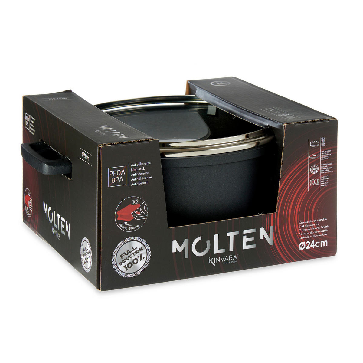 TOPF Molten Ø 25 cm mit Deckel - Schwarz, Metall (32.5cm) - Kinvara