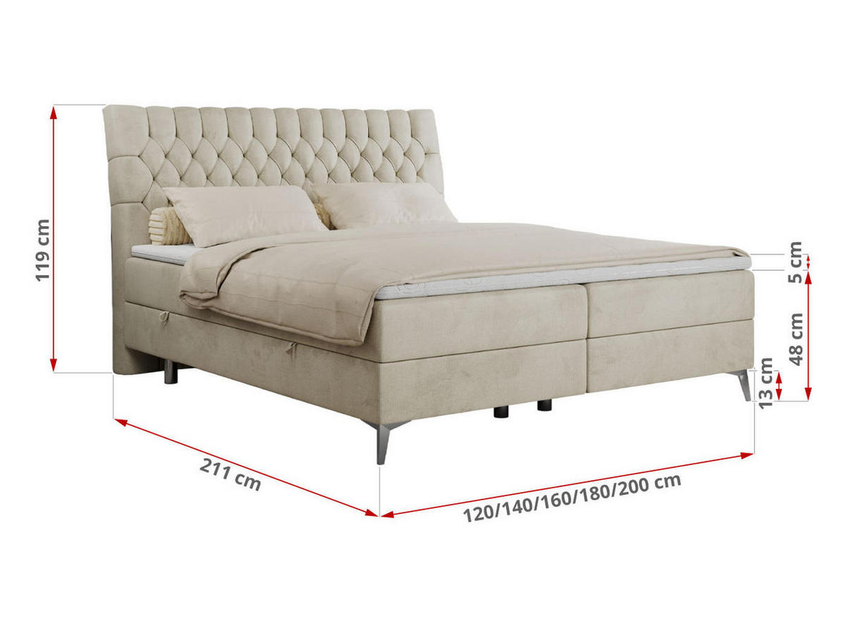 BOXBETT MILEN 200/200 Beige Velvet - H3 - Beige, Holz/Textil (200/200cm) - MKS