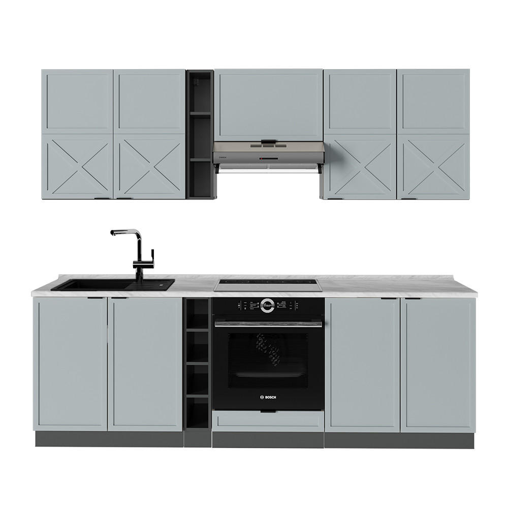 KÜCHENZEILE Fame-Line Hellblau-grau/Anthrazit 235 cm, AP Marmor - Anthrazit/Blaugrau, Holzwerkstoff (235/81.6/60cm) - Vicco