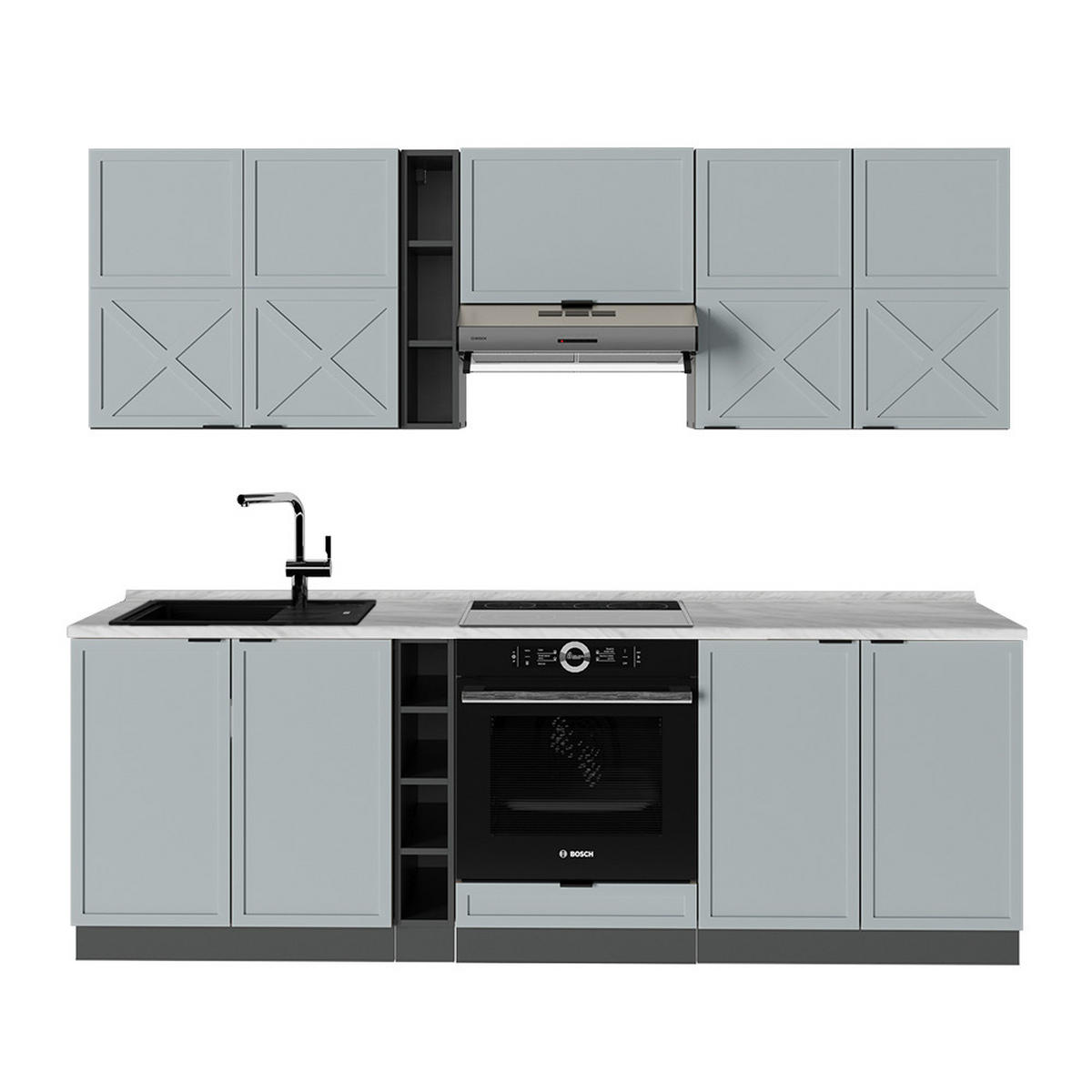 KÜCHENZEILE Fame-Line Hellblau-grau/Anthrazit 235 cm, AP Marmor - Anthrazit/Blaugrau, Holzwerkstoff (235/81.6/60cm) - Vicco