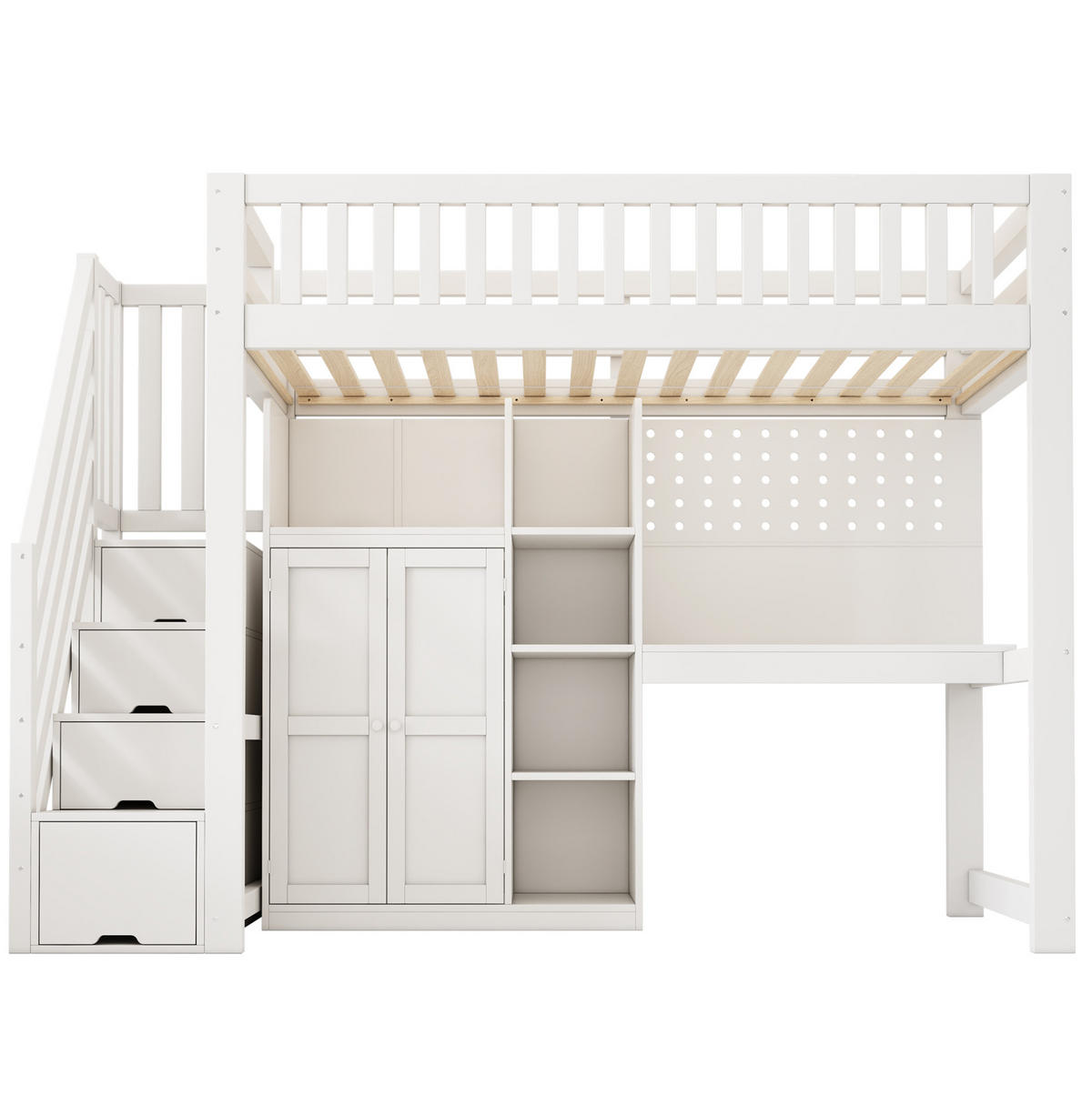 HOCHBETT 90/200 cm Weiß mit Schreibtisch, Kleiderschrank und Stauraum - Weiß, Holz (90/200cm) - MIVRAY