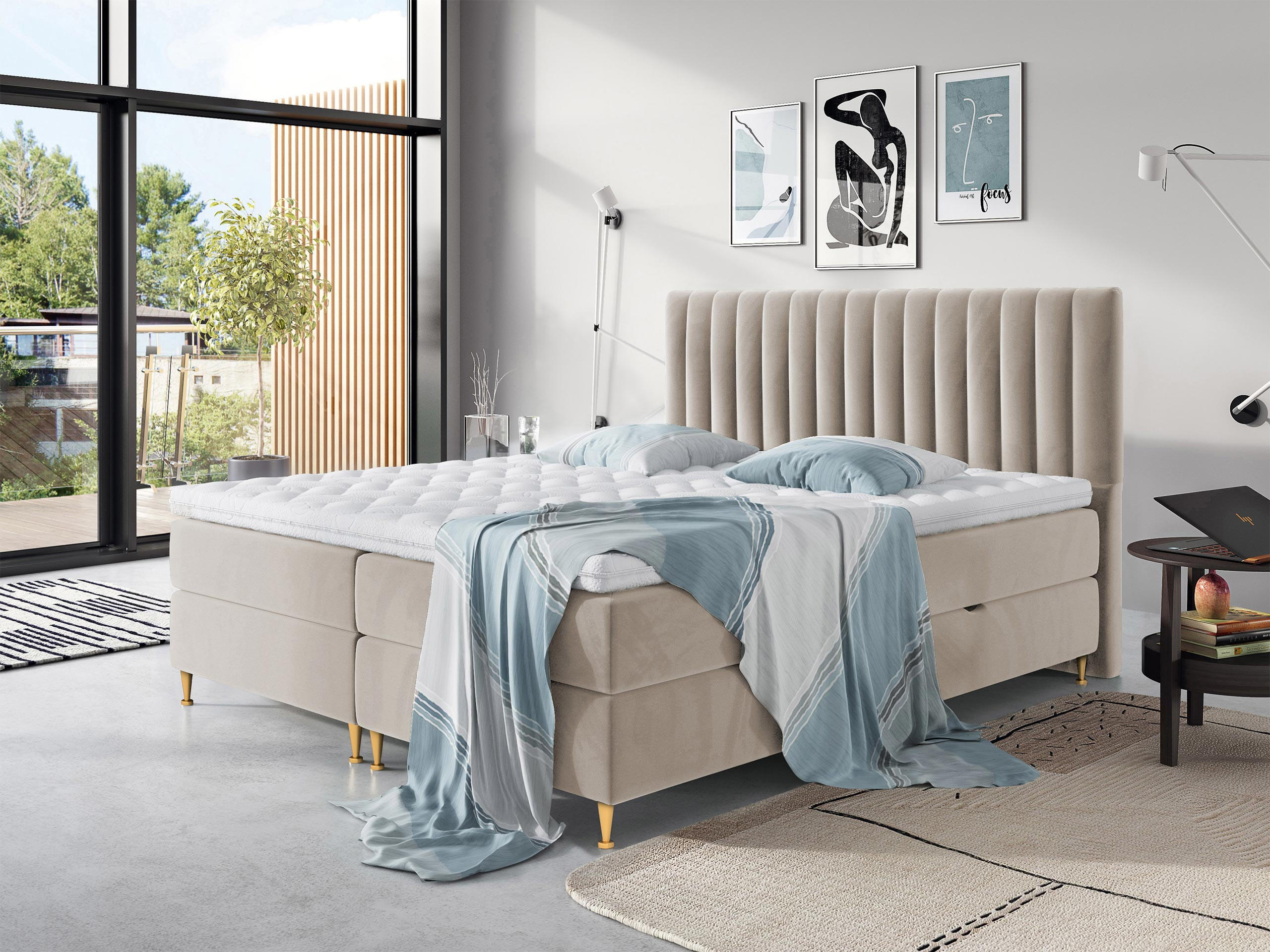 BOXBETT Elegance - Beige/Goldfarben, Holz/Textil (180/200cm) - MIRJAN24