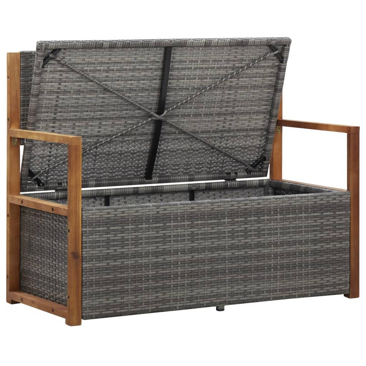 BANK Mit Stauraum 115 Cm Poly Rattan Massivholz Akazie Grau - Grau, Kunststoff (115/85/50cm) - vidaXL