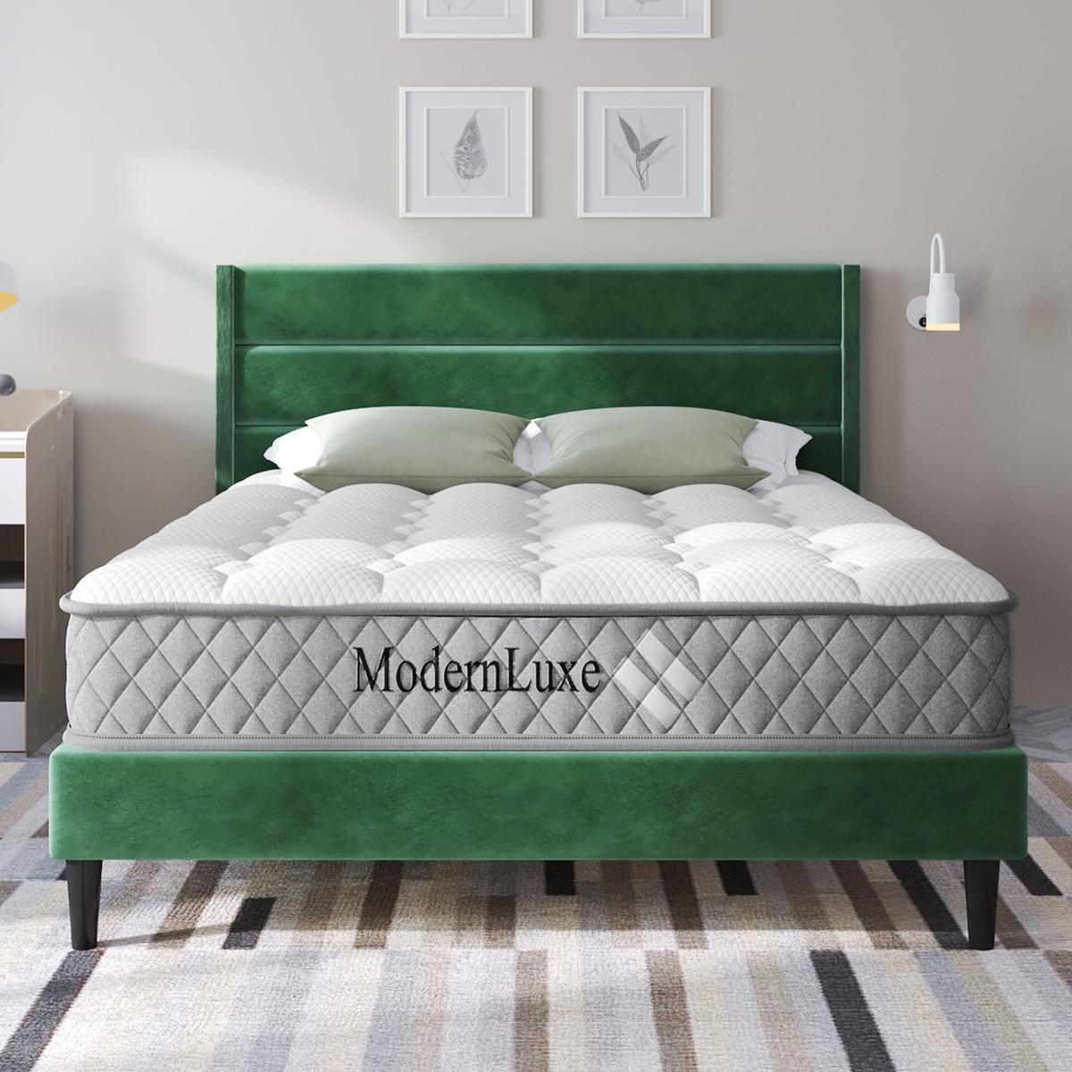 BETT mit Matratze und Lattenrost 140x200 cm Samt Dunkelgrün - Grün, Metall (140/200cm) - Meubliv