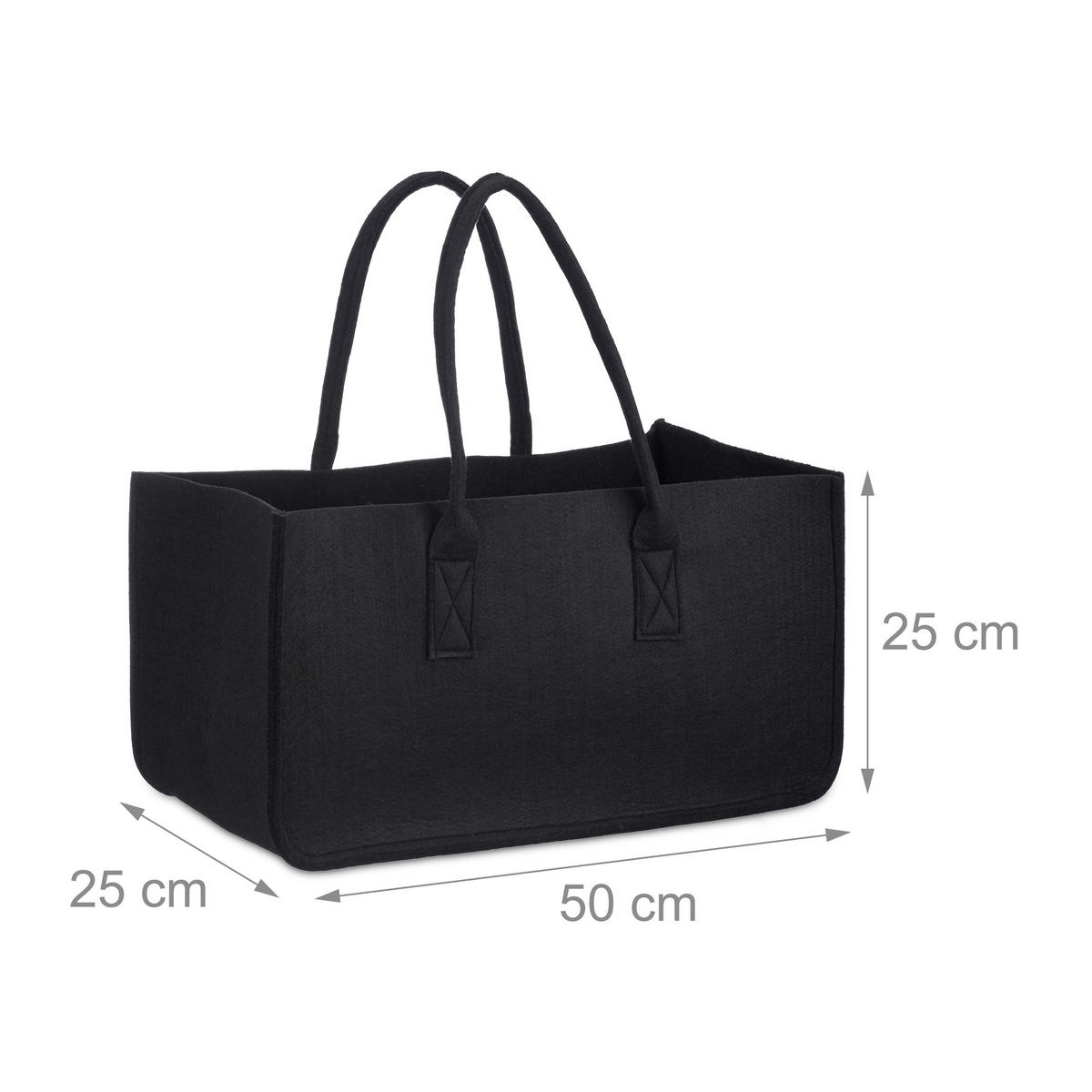 KAMINHOLZTASCHE - Schwarz, Textil (25/25/50cm) - Relaxdays
