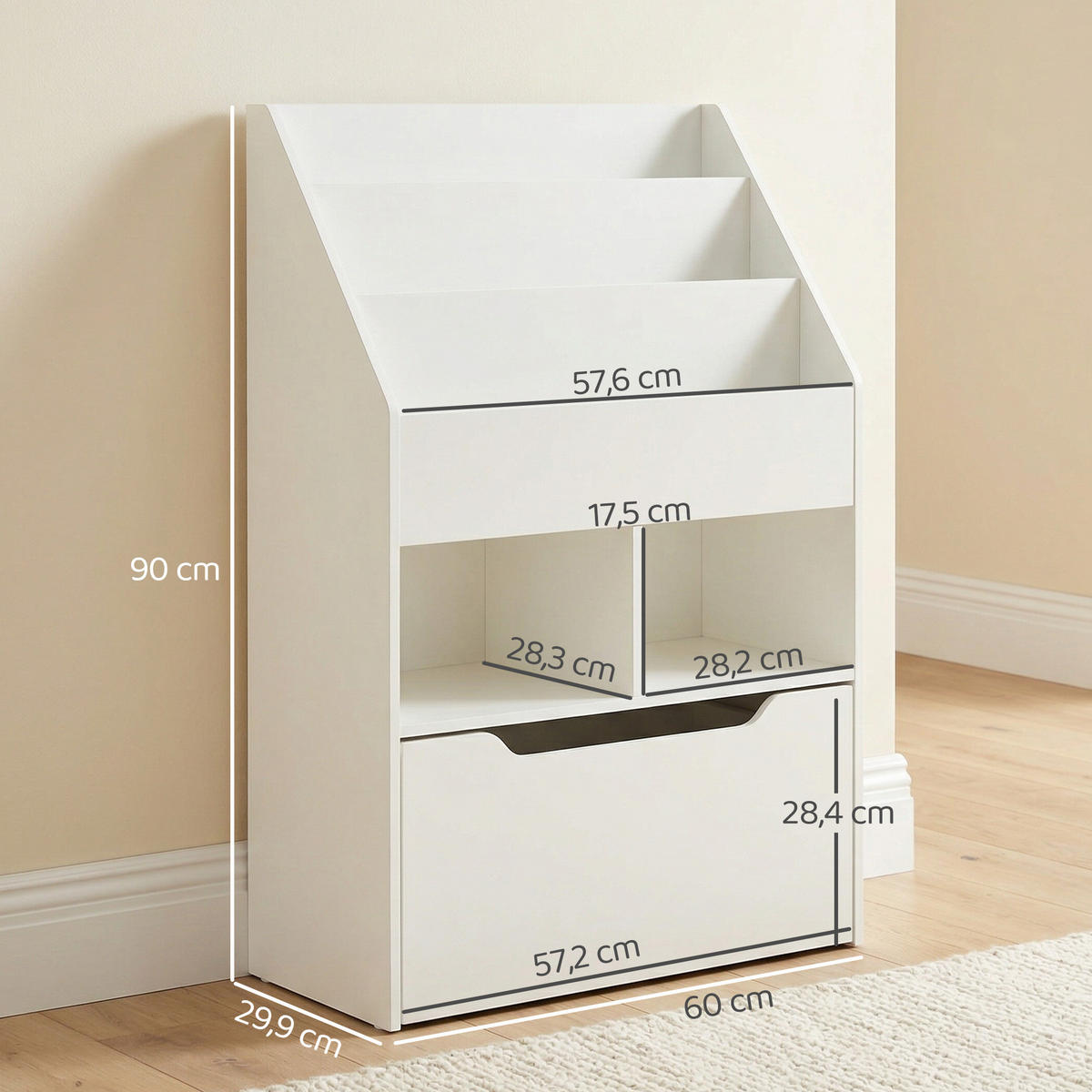KINDERBÜCHERREGAL - Weiß, Holzwerkstoff (29.9/90/60cm) - HOMCOM