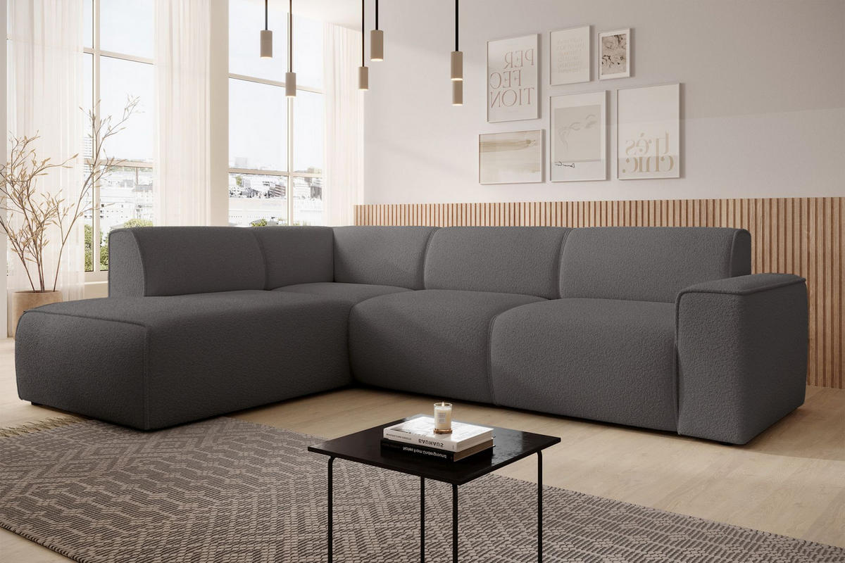 ECKSOFA Bouvi Dunkelgrau links - Dunkelgrau/Schwarz, Kunststoff/Textil (292/220cm) - Selsey