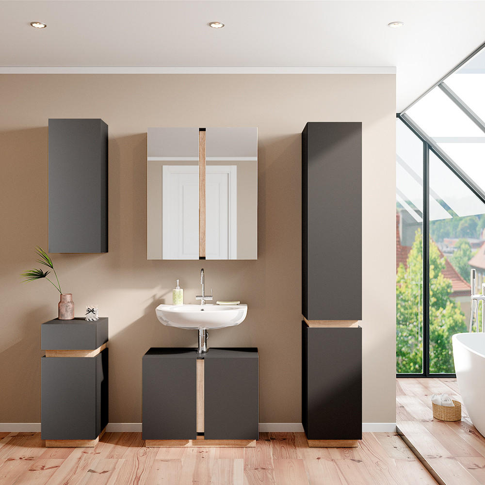 BADMÖBEL-SET Gloria Anthrazit 5 Teile - Anthrazit/Sonoma Eiche, Holzwerkstoff (70/55/34cm) - Vicco