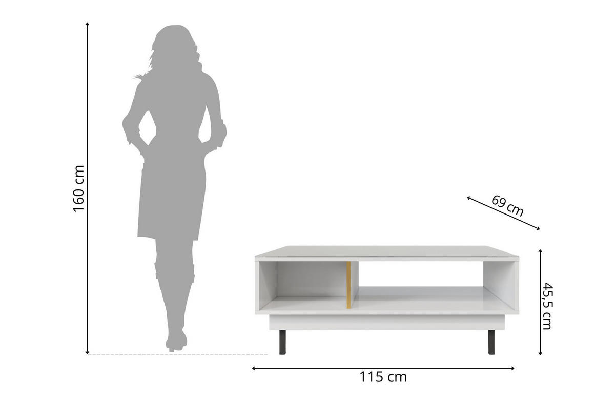 COUCHTISCH Artemisa Weiß, goldener Akzent, Hochglanz - Schwarz Hochglanz/Weiß, Holzwerkstoff/Metall (69/115/45.5cm) - Dancan