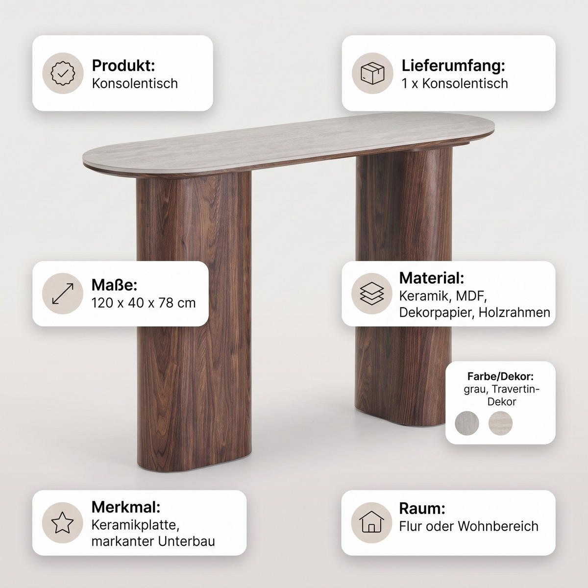 KONSOLBORD Minamata 120 x 40 x 78 cm – grå - Grå, Träbaserade material (40/120/78cm) - ebuy24