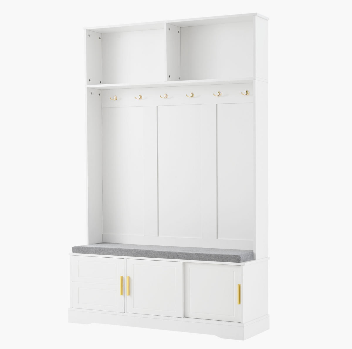 GARDEROBE 120/40/191 cm aus Spanplatte mit Schuhbank und 6 Dreifachhaken Weiß - Weiß, Holzwerkstoff (120/191/40cm) - Modenvie