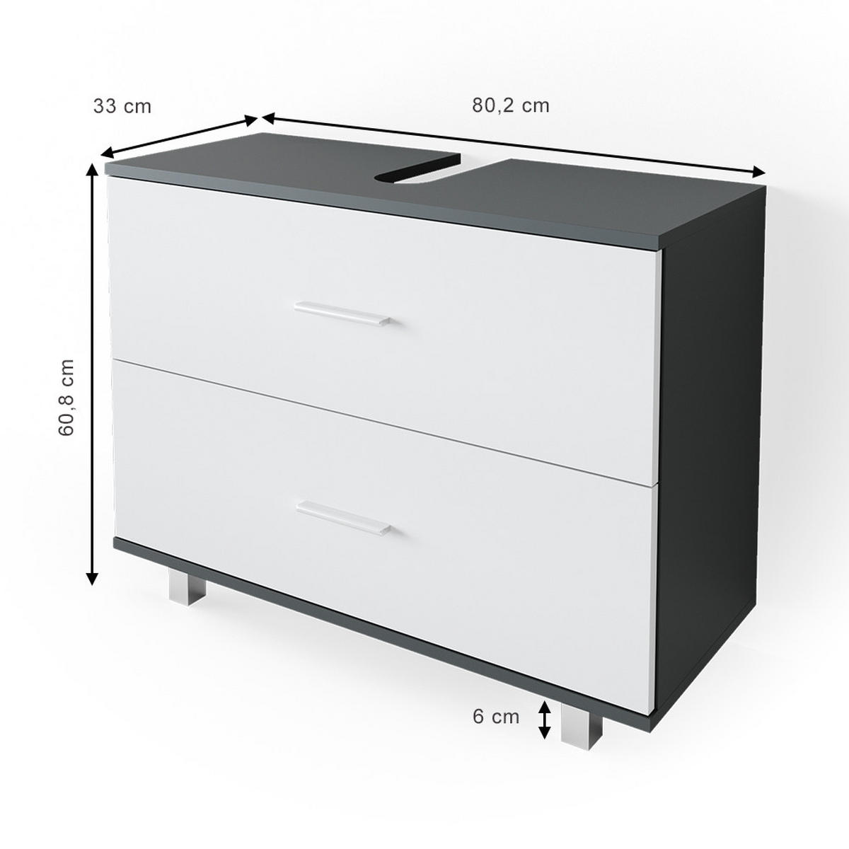 WASCHBECKENUNTERSCHRANK Ilias Anthrazit/Weiß 80 x 60.8 cm - Anthrazit/Weiß, Holzwerkstoff (80/60.8/33cm) - Vicco