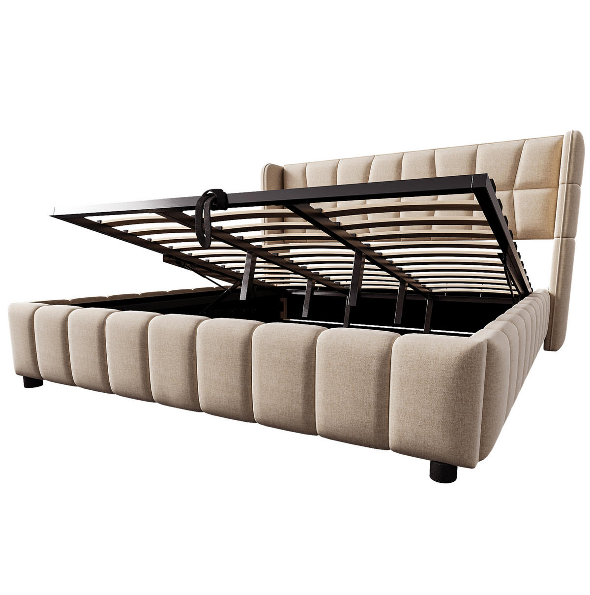 POLSTERBETT 180/200 cm mit Stauraum, Lattenrost und gepolstertem Kopfteil aus Leinen, Beige - Beige, Textil (180/200cm) - Redom