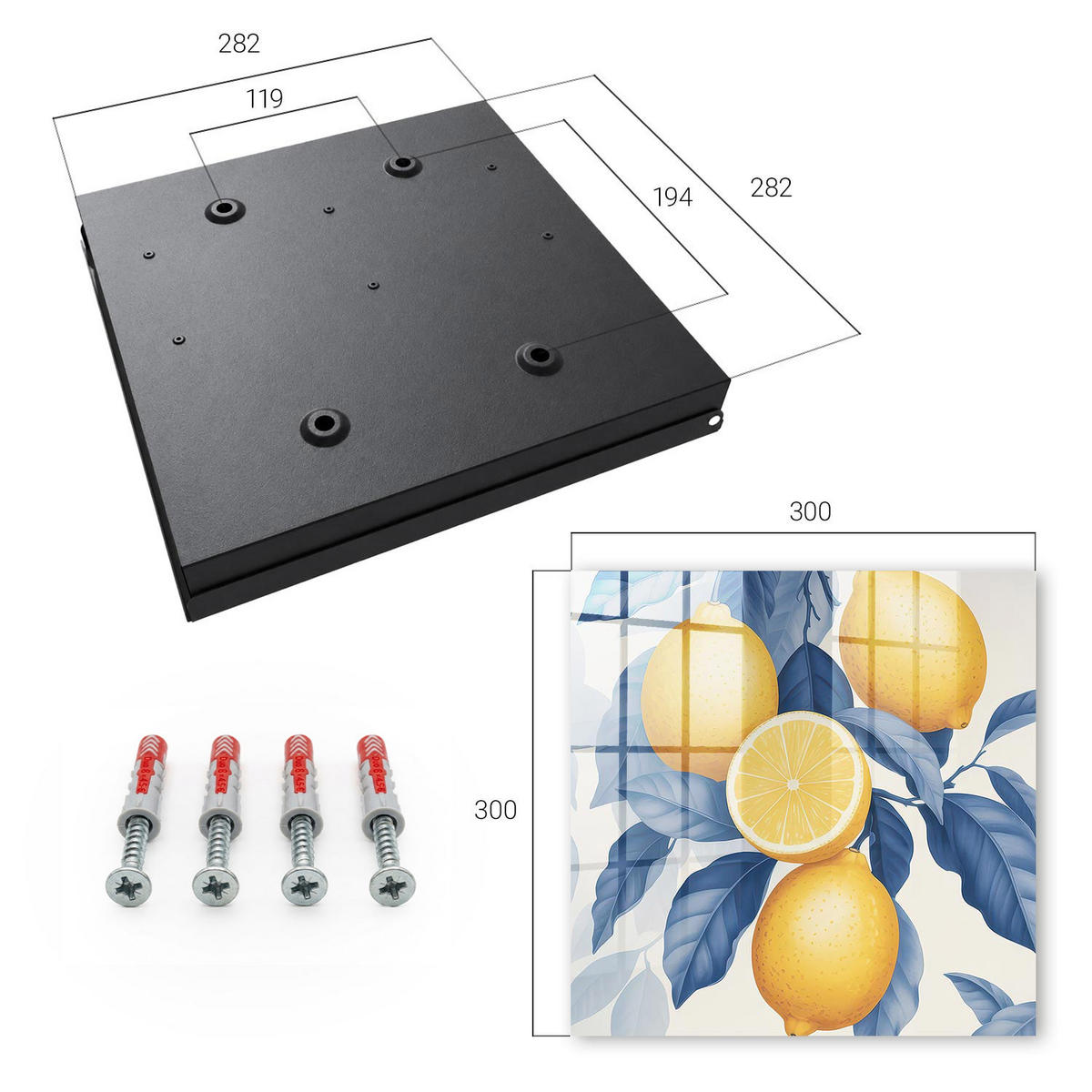 SCHLÜSSELBOX Schwarz 30x30 cm- Türöffnung nach rechts - Lemon Charm - Gelb, Metall (30/30/5cm) - TULUP