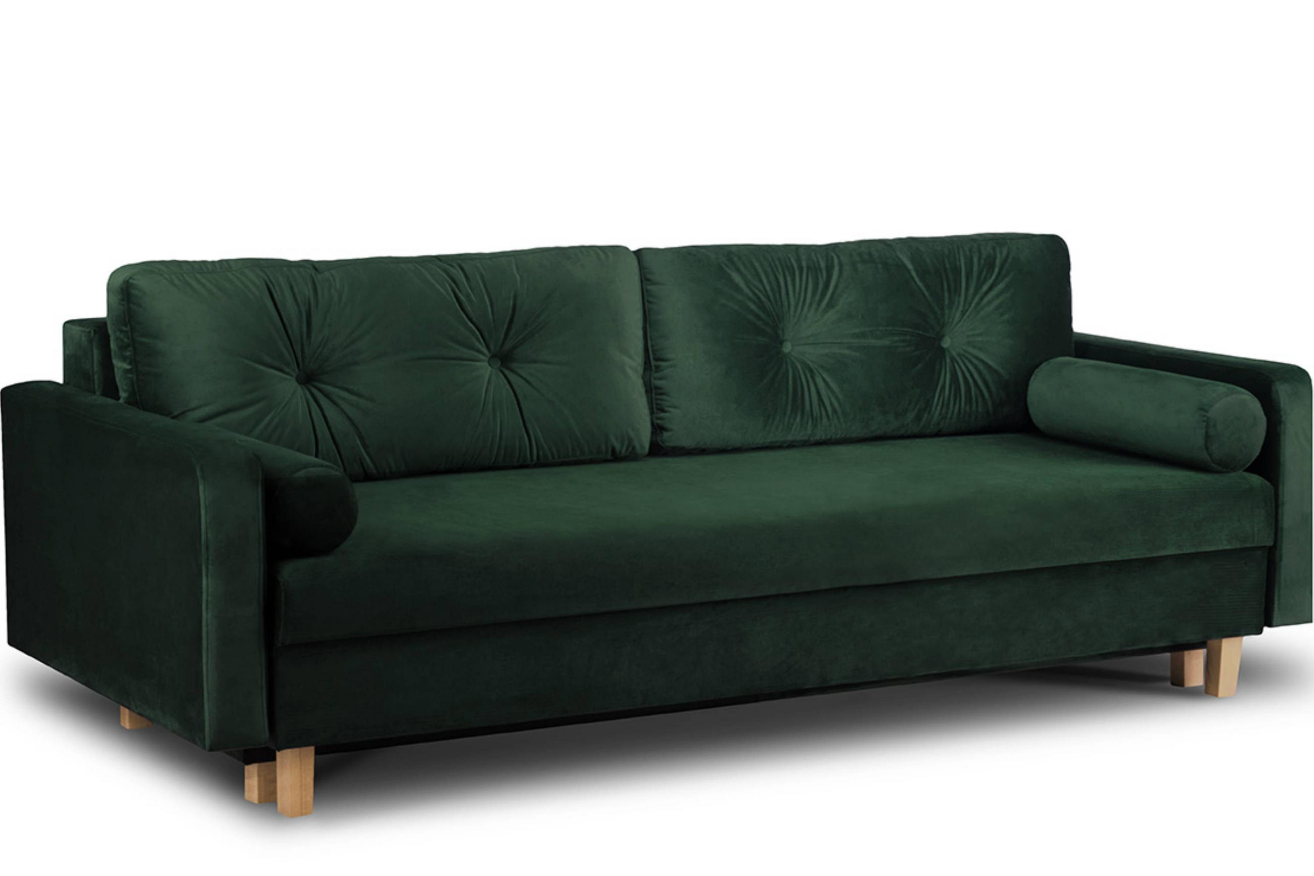 3-SITZER-SCHLAFSOFA ERISO mit weiche Sitzfläche und hohe Rückenlehne, Velour-Stoff, dunkelgrün - Dunkelgrün/Braun, Textil (220/80/100cm) - KONSIMO®
