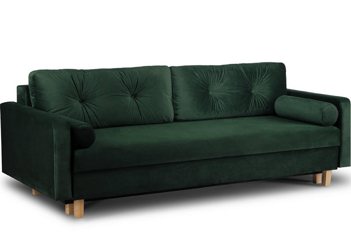 3-SITZER-SCHLAFSOFA ERISO mit weiche Sitzfläche und hohe Rückenlehne, Velour-Stoff, dunkelgrün - Dunkelgrün/Braun, Textil (220/80/100cm) - KONSIMO®