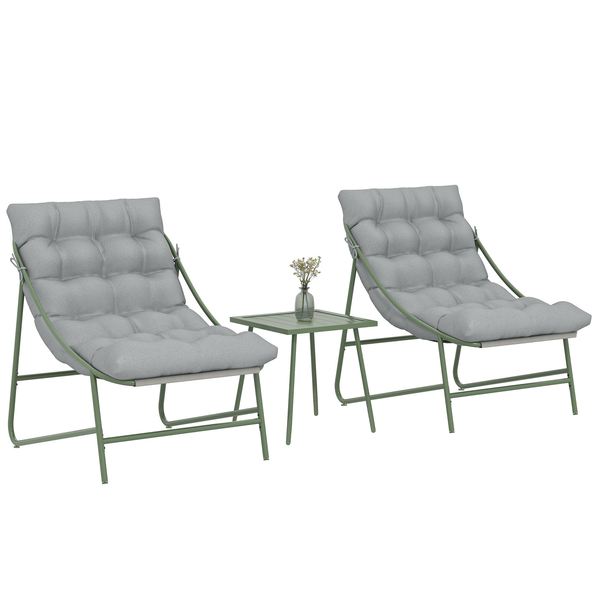 BALKONSET 3-teilig DE-14198 2 Sessel mit Kissen Hellgrau - Hellgrau, Metall - ComfortXL