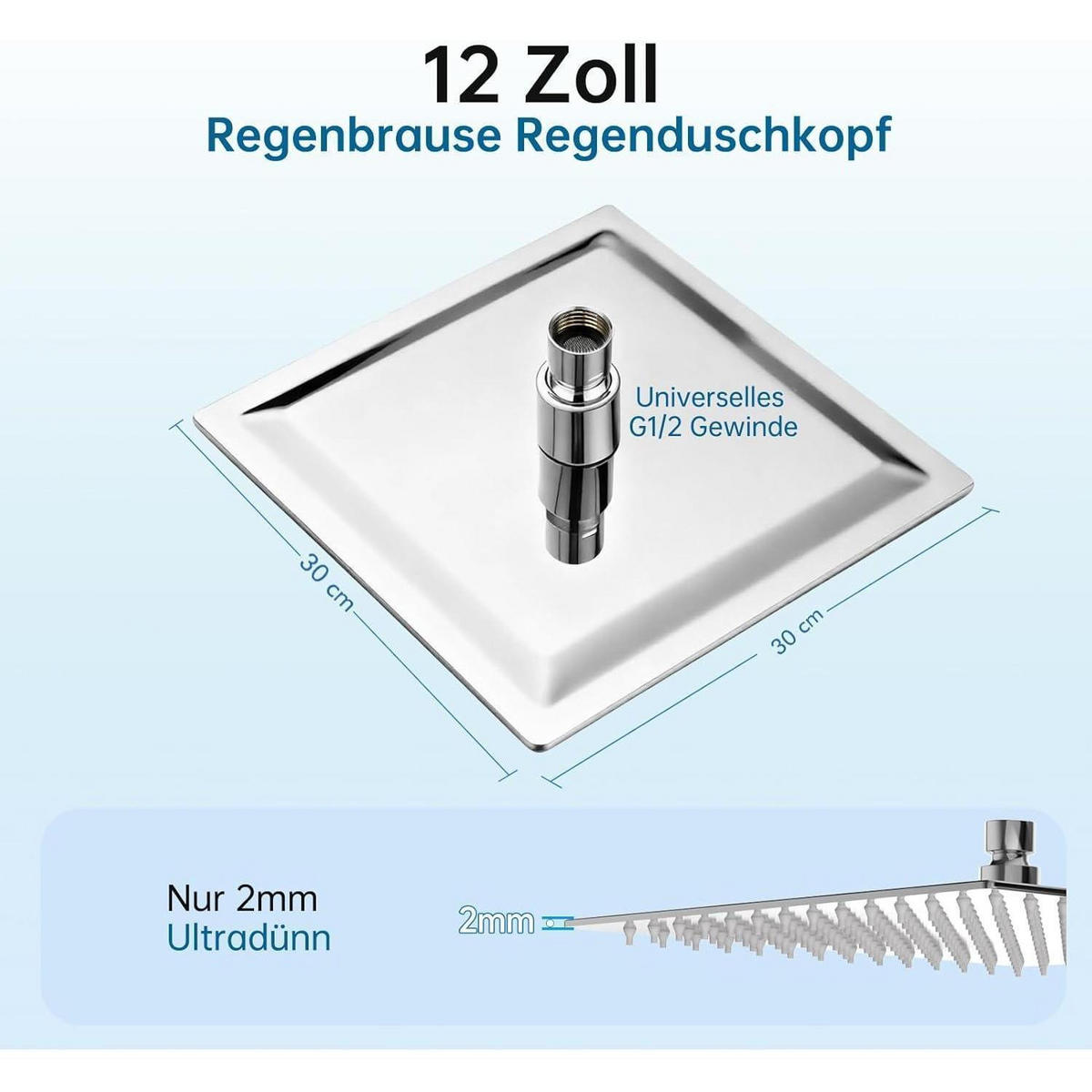 REGENDUSCHKOPF 30 cm poliertes Chrom-Finish quadratisch - Silberfarben, Metall (30.5/12.7/30.5cm)