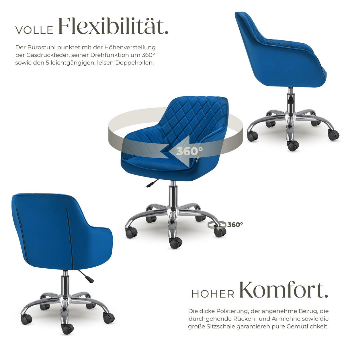 DREHSTUHL Nancy, 57 x 60 x 82 – 91 cm, Belastbarkeit 150 kg, blau - Blau, Kunststoff (57/91/60cm) - tectake