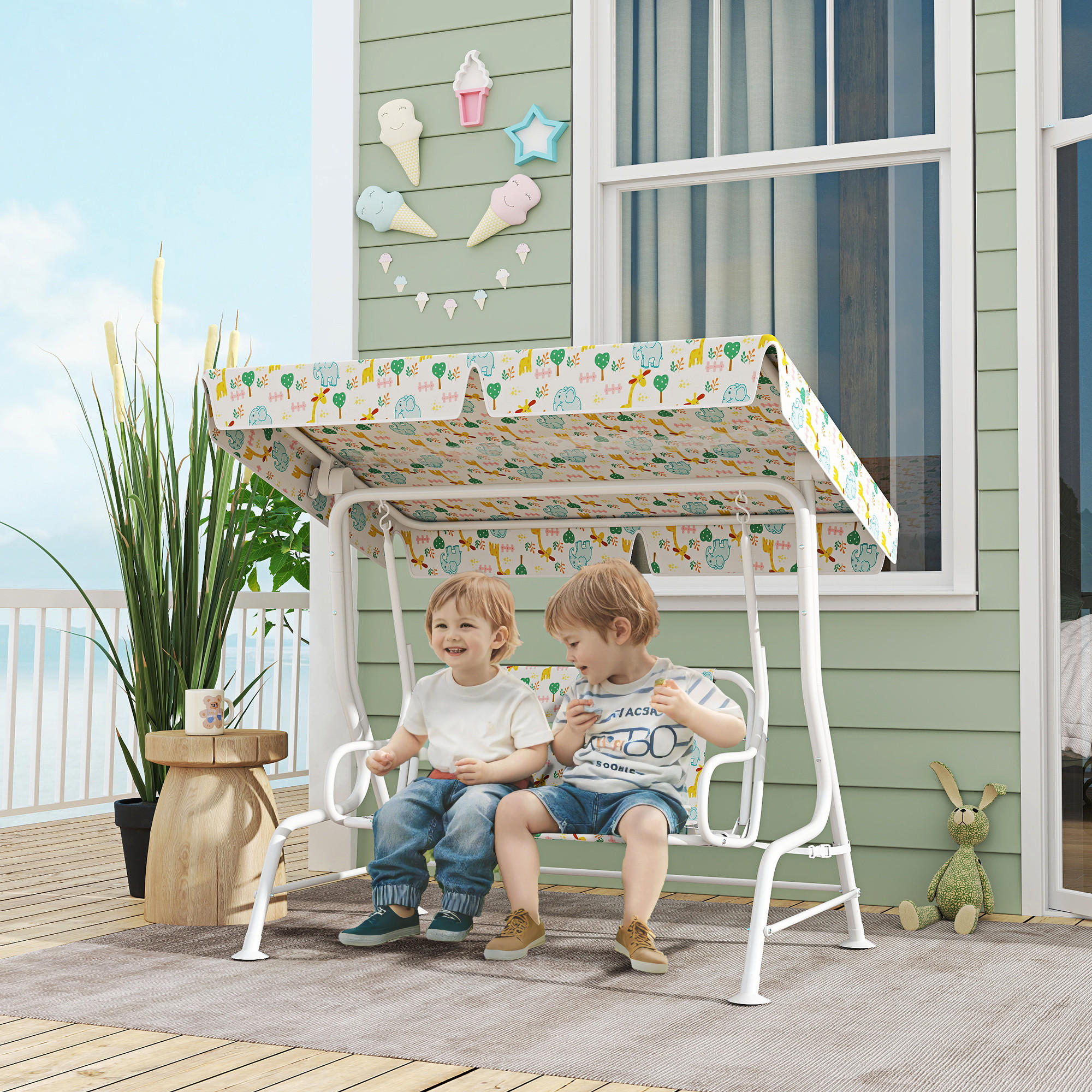 Thumbnail - Aiyaplay Kinder, Weiß, Metall, 75x120x112 cm, Gartenmöbel, Hollywoodschaukeln