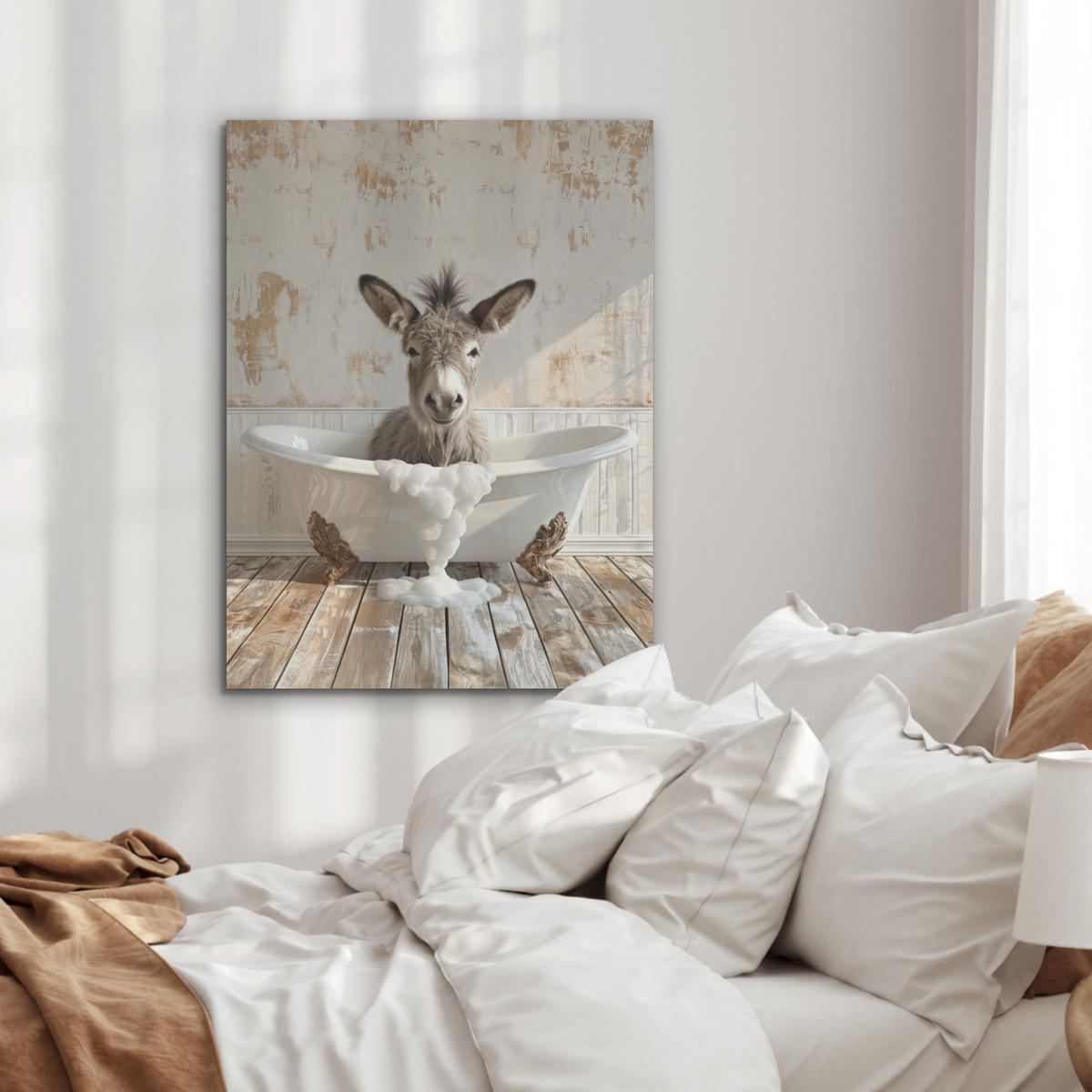 AKUSTIKPANEEL Esel - Tiere - Badewanne - Schaumstoff 60x80 cm - Weiß, Textil (60/0.9/80cm) - MuchoWow