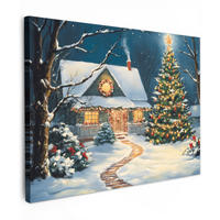LEINWANDBILD Weihnachten - Weihnachtsbaum - Winter - Zuhause - Schnee Wandbilder 80x60 cm - Smaragdgrün, Textil (80/60cm) - MuchoWow
