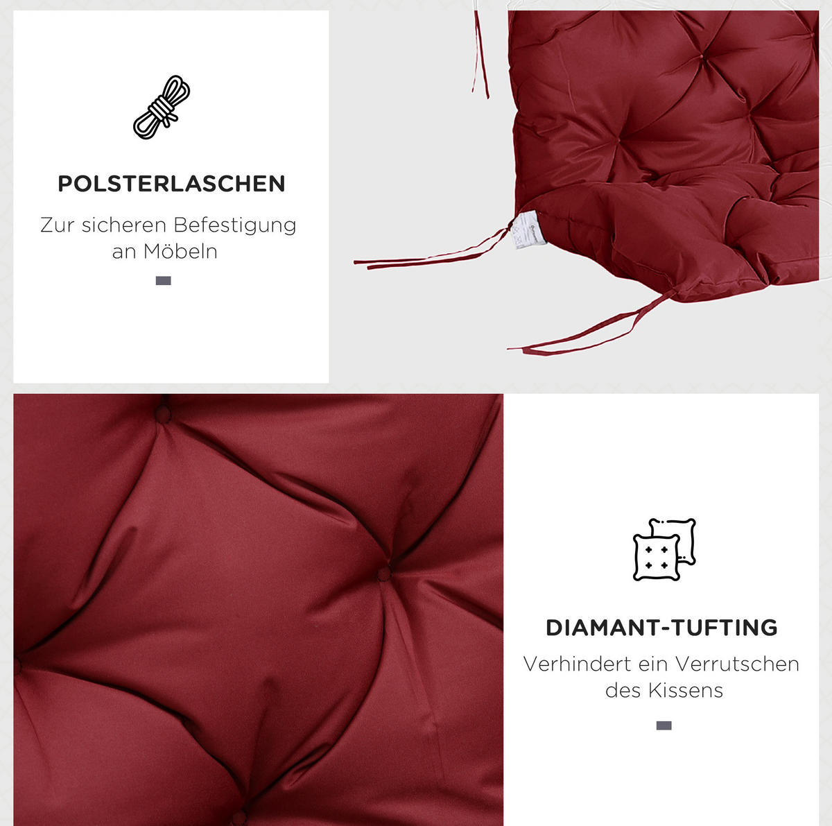 BANKAUFLAGE aus Polyester 150x98x8 cm in Rot mit 6 Bändern - Rot, Textil (98/8/150cm) - Modfu