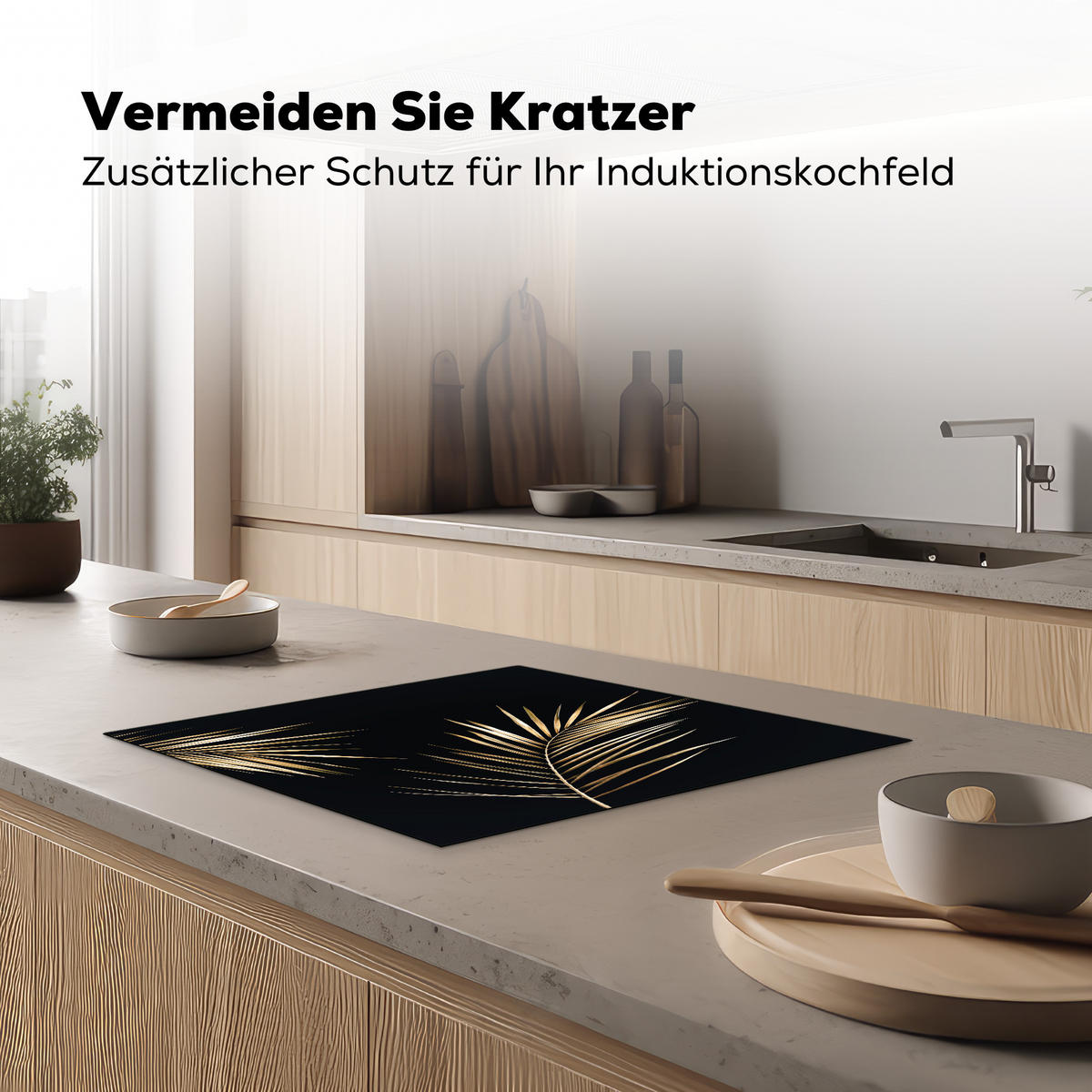 HERDABDECKPLATTE Blätter - Pflanzen - Gold - Schwarz - Luxus 59x52 cm - Goldfarben, Kunststoff (59/0.2/52cm) - MuchoWow