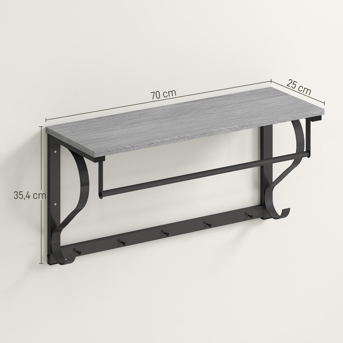 WANDGARDEROBE Grau 1 Stück - Grau, Holzwerkstoff (25/35.4/70cm) - GiPP