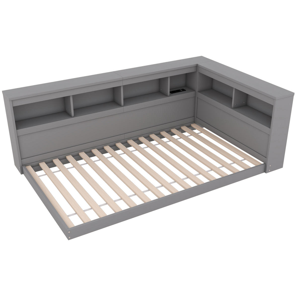 TAGESBETT 90/200 cm mit Steckdose, 2 USB-Anschlüssen, Ablagefächern und Lattenrost, Grau - Grau, Holzwerkstoff (90/200cm) - Redom