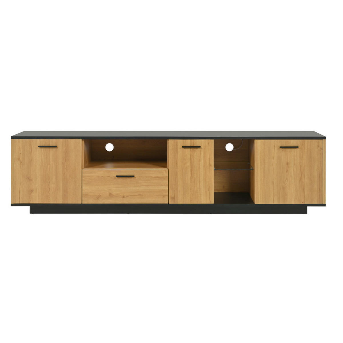 TV-SCHRANK Lowboard 1 Schublade 3 Türen LED-Beleuchtung Schwarz Natur - Schwarz, Holz (43/21/53cm) - FLIEKS