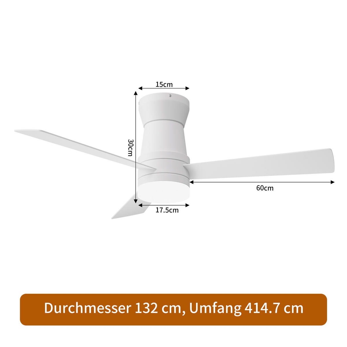DECKENVENTILATOR mit LED-Licht, 132 cm, Weiß, 6 Stufen & Timer - Weiß, Metall (132/132/30cm) - EuroLiving
