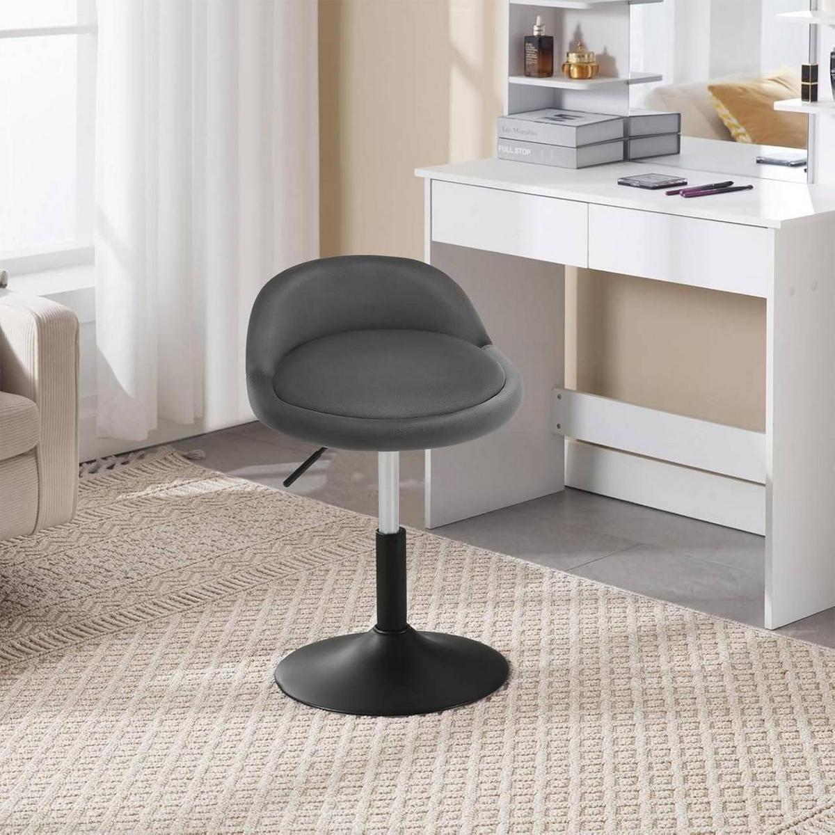 BARHOCKER 2er Set, Samt, Dunkelgrau+Schwarz - Dunkelgrau/Schwarz, Textil/Metall (38.5/49.5/43cm) - Woltu