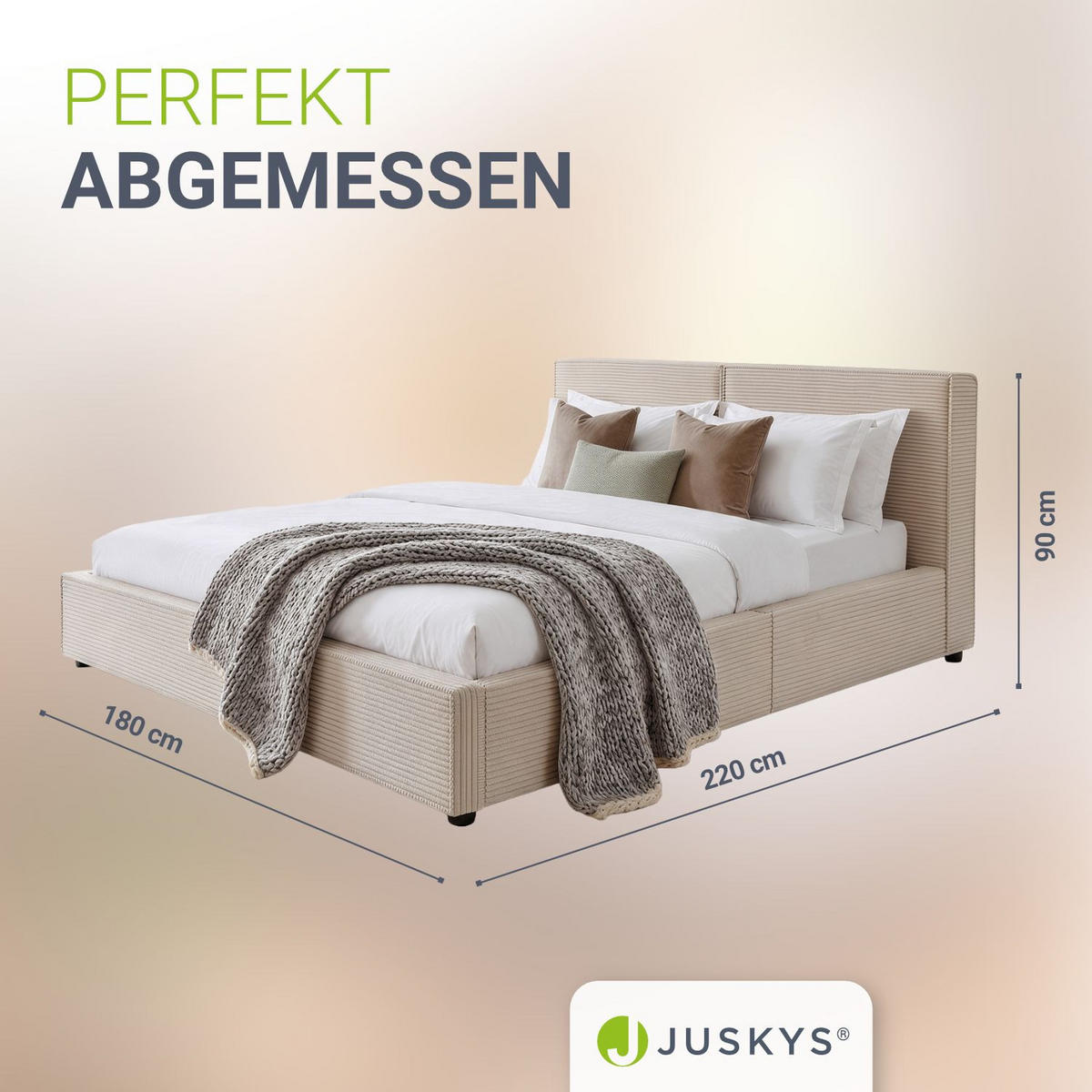 POLSTERBETT Salerno Cord beige 180x200 cm - Beige, Textil (180/200cm) - Juskys
