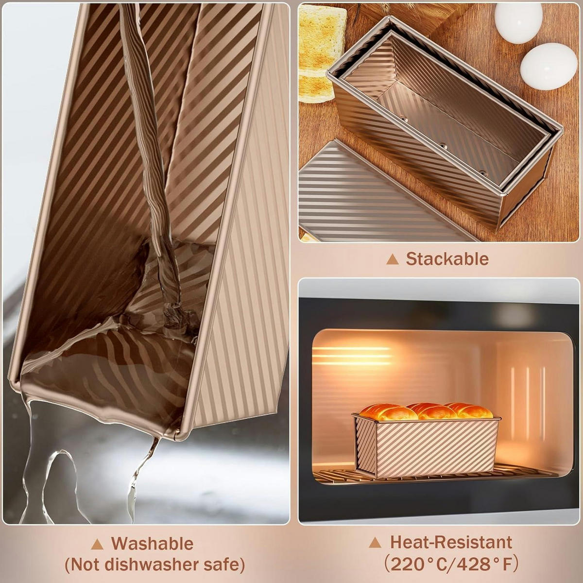 BROTBACKFORM Set 4-teilig Roségold - Hellbraun, Metall (22/12/12cm)