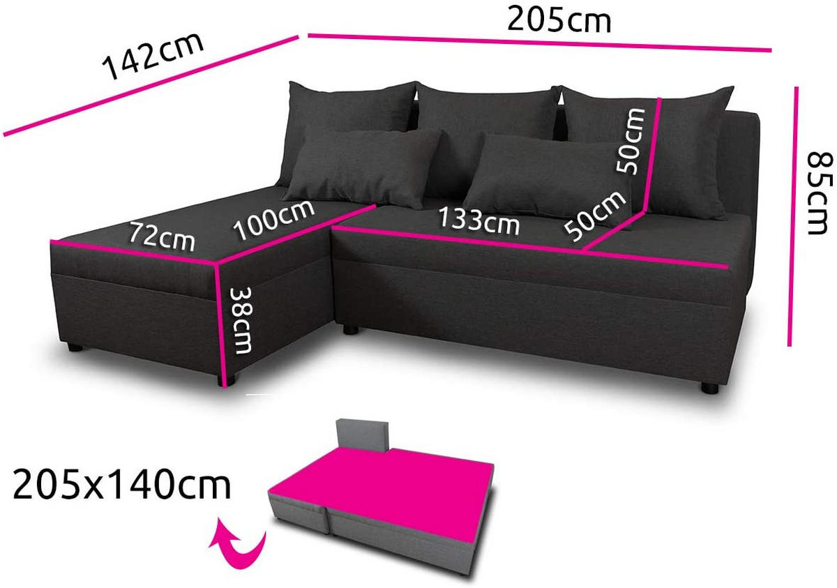 ECKSOFA Pono - Schwarz, Holz/Textil (205/142cm) - Sofnet