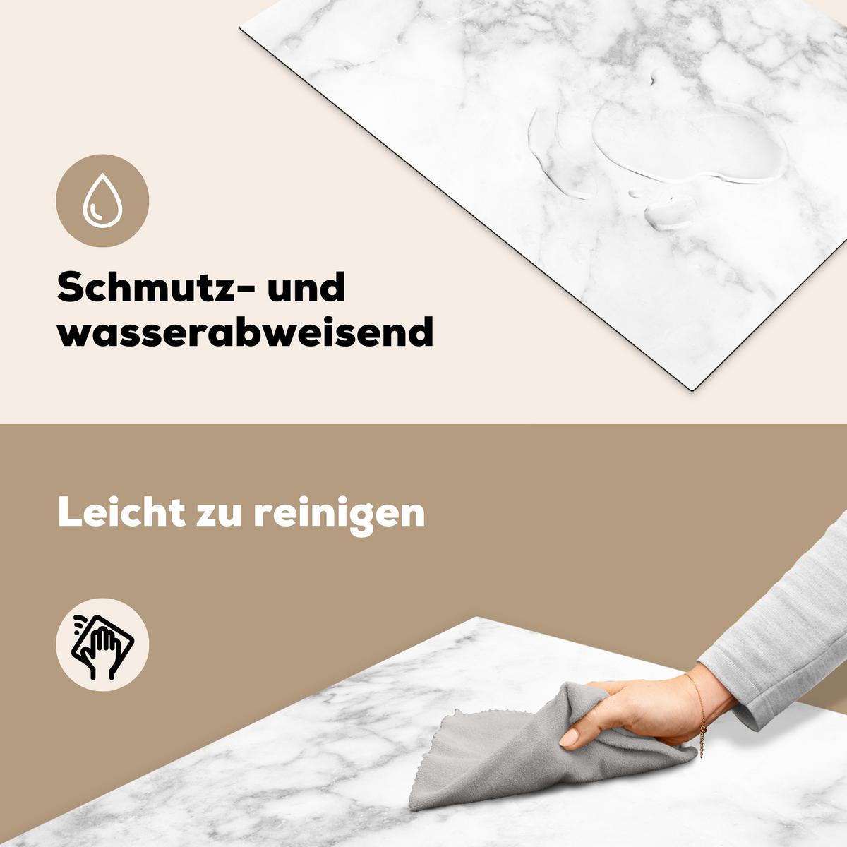 HERDABDECKPLATTE Marmor - Grau - Weiß - Strukturierter Marmor 80x52 cm - Weiß, Kunststoff (80/0.2/52cm) - MuchoWow