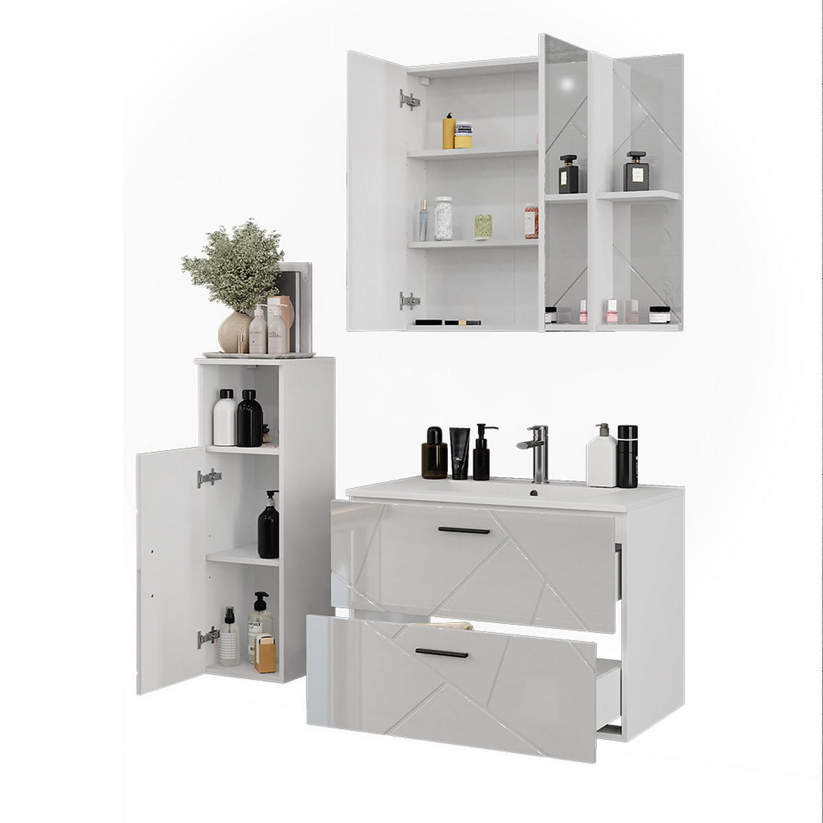 KOUPELNOVÝ NÁBYTEK Irma Bílá/bílý vysoký lesk - vysoce lesklá bílá, kompozitní dřevo (80/57/44.6cm) - Vicco