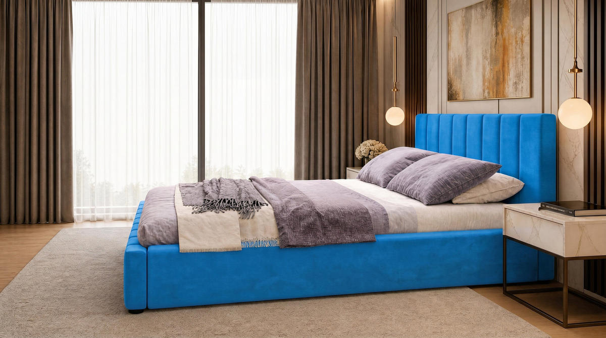 MARPUR Polsterbett NERO 180x200 cm mit Bettkasten und Lattenrost, Blau - Chromfarben/Blau, Holz/Holzwerkstoff (180/200cm) - Marpur