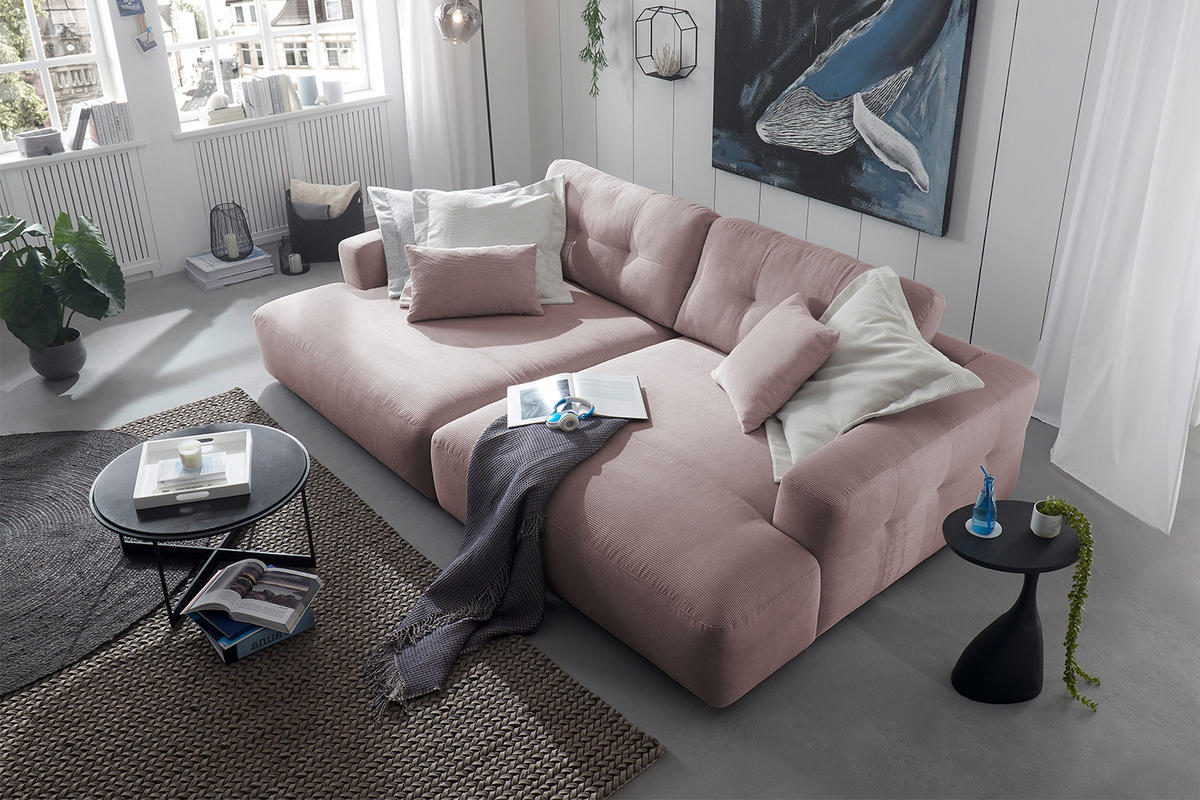 BIG SOFA MIKA Pink Cord - Pink/Schwarz, Kunststoff/Textil (300/86/167cm) - KAWOLA