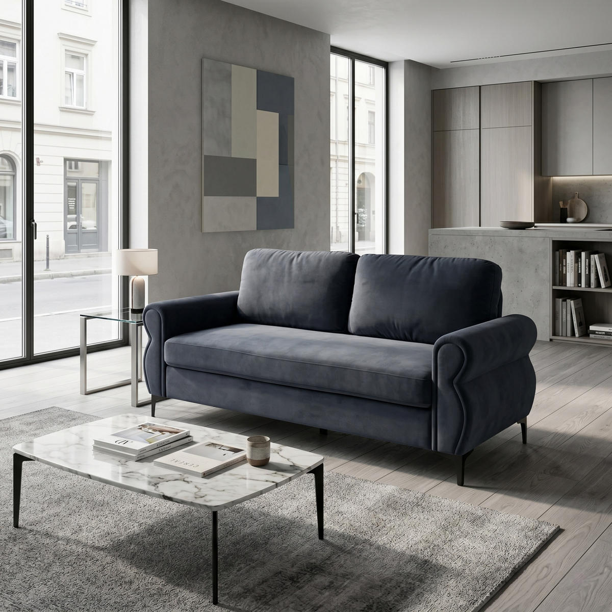 SOFA kompakt 173,5 cm Dark Grey mit Federkern - Dunkelgrau, Holzwerkstoff (173.5/92/81cm) - Meubliv