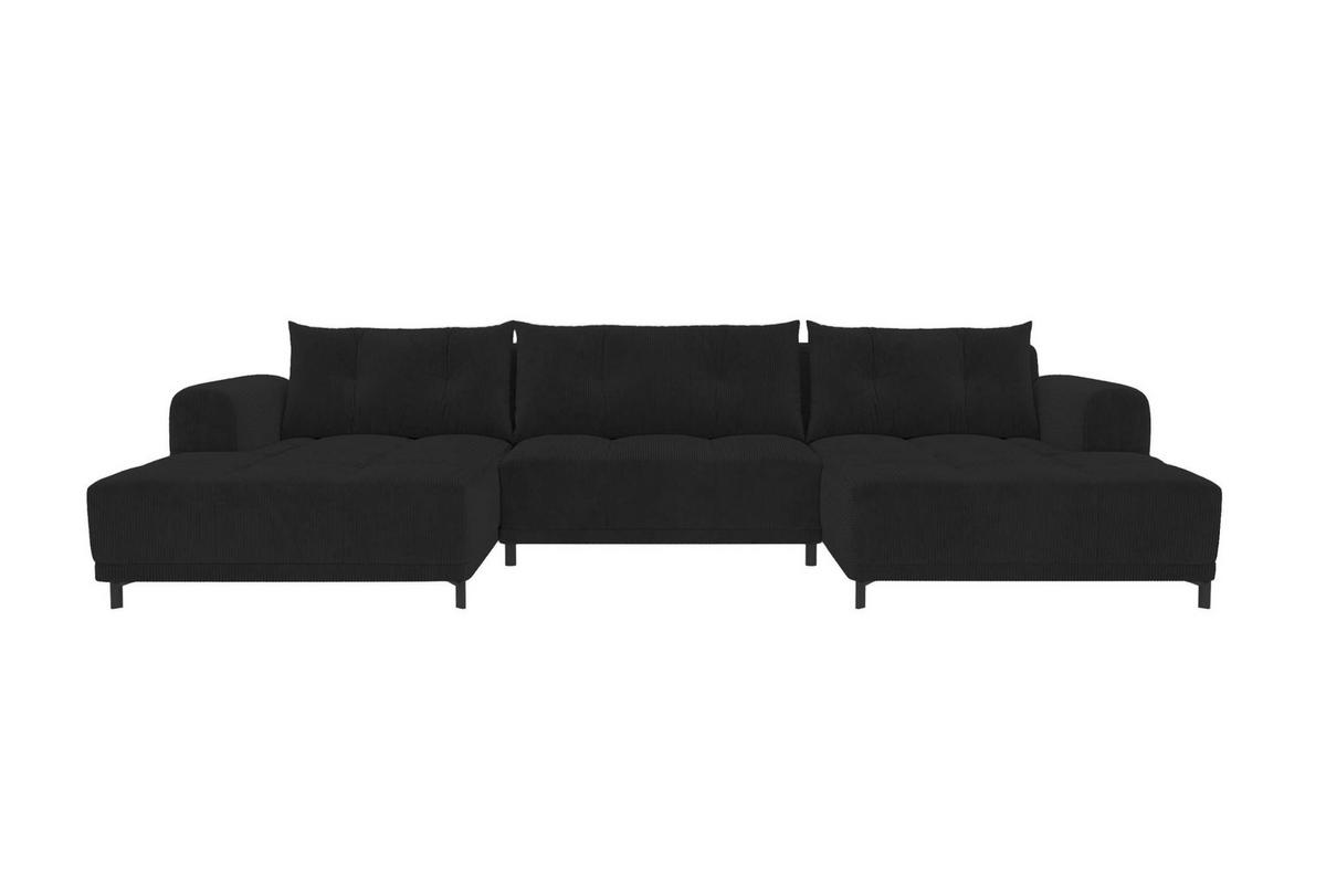 WOHNLANDSCHAFT Massimo Cordstoff Schwarz inkl. Schlaffunktion - Schwarz, Textil/Metall (356/94/181cm) - 99rooms