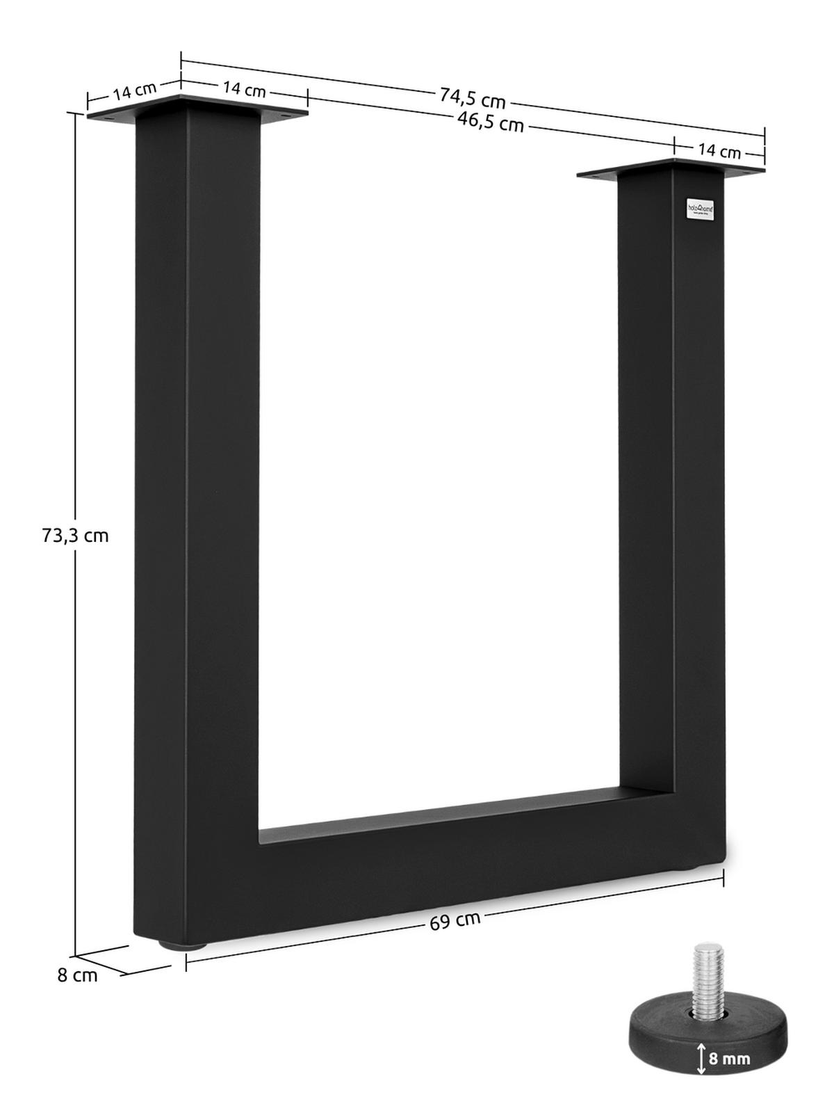 TISCHGESTELL Tiempo U-Tischbeine 1 Paar - Schwarz, Metall (14/72/75cm) - holz4home®