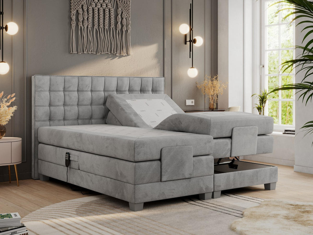 BOXBETT ELEKTRO 140/200 Hellgrau Velvet - H3 - Hellgrau, Holz/Textil (140/200cm) - MKS