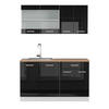 KÜCHENZEILE R-Line Schwarz Hochglanz/Weiß 140 cm, AP Eiche - Schwarz Hochglanz/Weiß, Holzwerkstoff (140/81.6/60cm) - Vicco