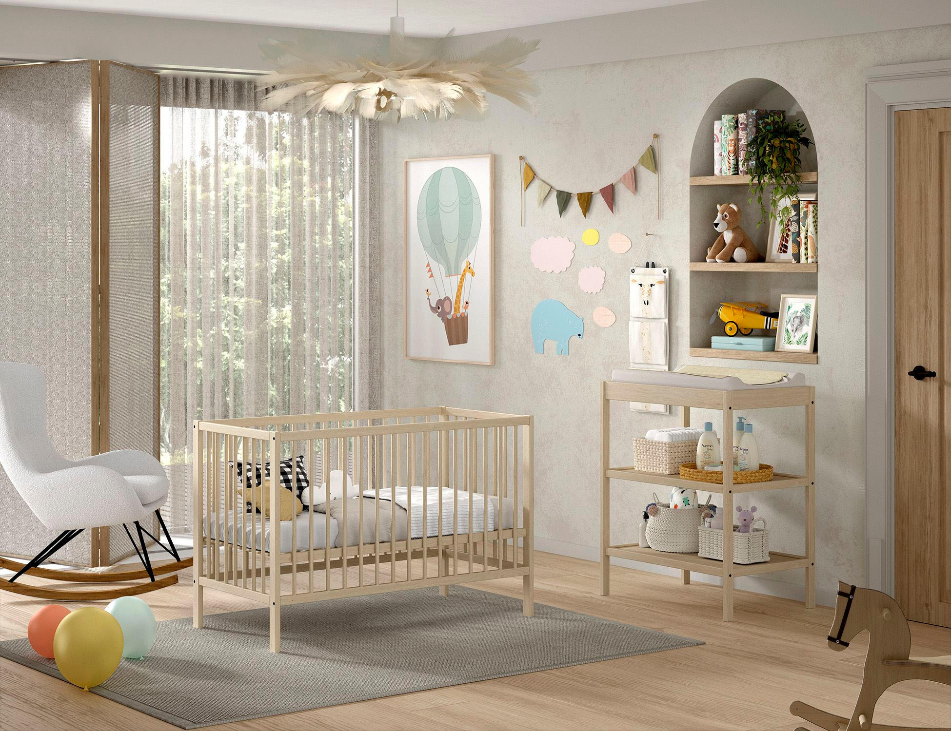 BABYZIMMER Set Kara-lynn 1 Komplettset Massivholz Buche Natur - Buchefarben, Holz (203/95/64cm) - 58aufmkessel