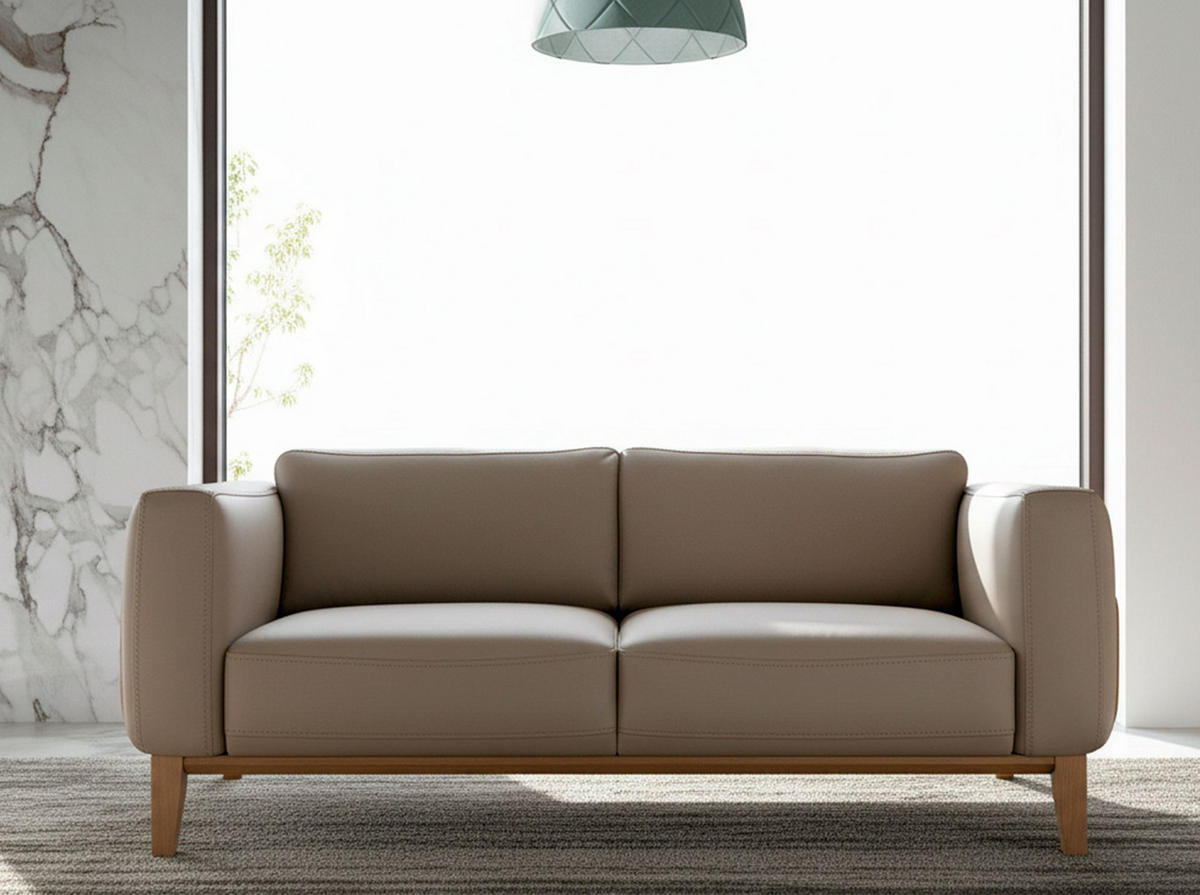 SOFA 2-Sitzer Nerz-Ledersofa 159/92/77 cm - Taupe/Walnussfarben, Leder (159/77/92cm) - ANGEL CERDA