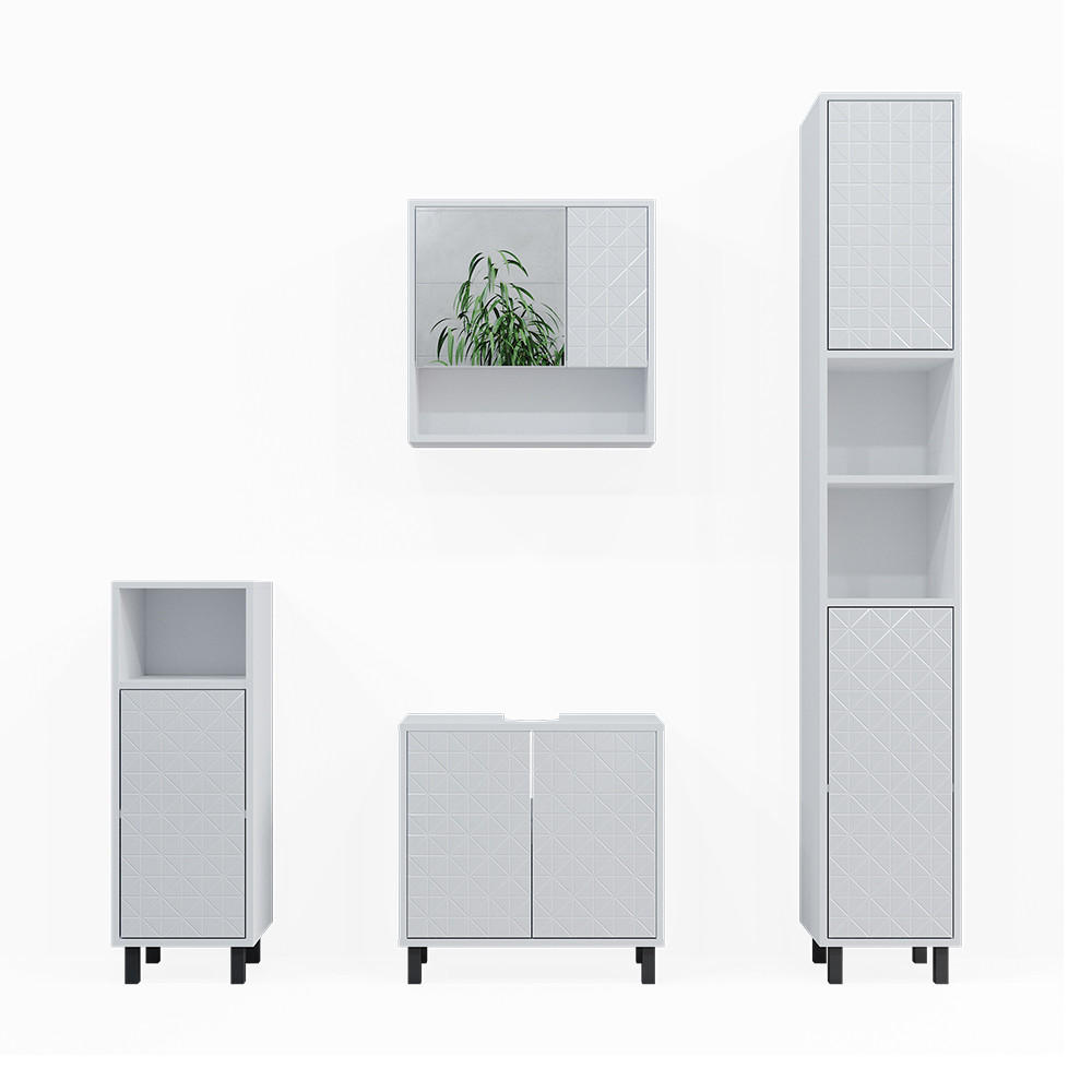 BADMÖBEL-SET Agasta Weiß 4 Teile, mit Hochschrank und Kommode - Weiß, Holzwerkstoff (56/57/28cm) - Vicco